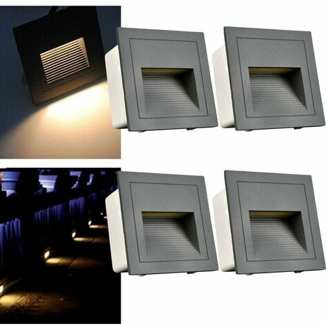 Set of 4 3W LED Recessed Wall Lights for Stairs Staircase Lights Aluminum 230V Warm White IP65 Waterproof Recessed Gray Housing
