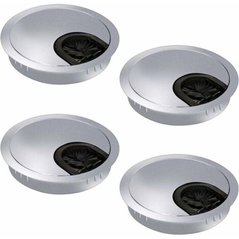 Set of 4 60mm cable grommets - Cable management - Desktop trunking with brush seal for office/desk/worktops - Metal