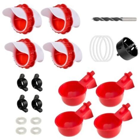 Set of 4 automatic chicken feeders with 4 automatic, waste-free waterers - Chicken feed dispenser - DIY - Rat-proof - Automatic waterer for