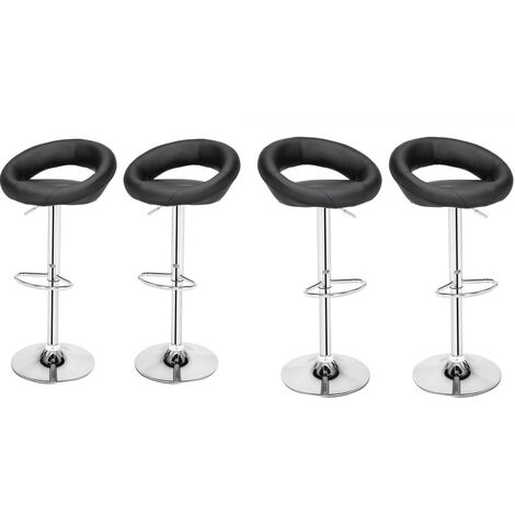 main image of "Set of 4 bar stool PU leather adjustable height round swivel chair suitable kitchen bar office White - Black"