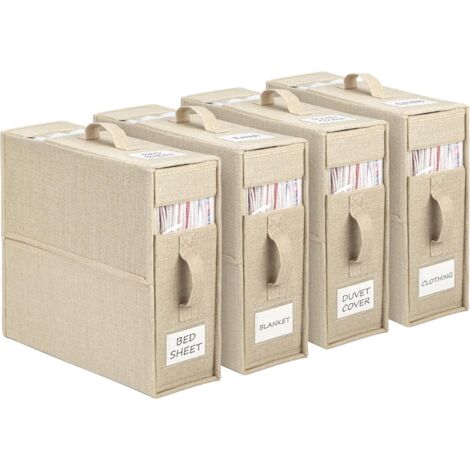 Set of 4 Bed Sheet Storage Bags, Foldable Organizers for Bedding and Blankets, Suitable for King & Queen Size Beds, Beige
