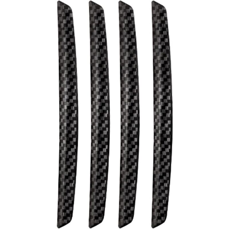 Set of 4 black carbon fiber anti-collision strips for car doors, usable on various vehicles
