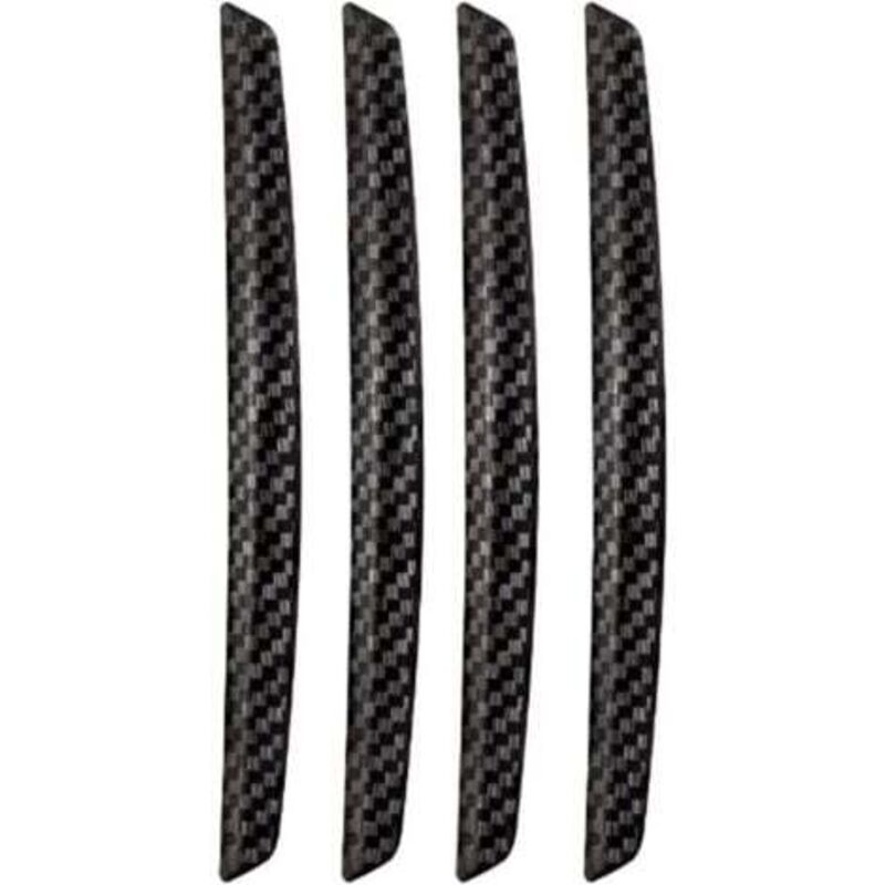 Set of 4 black carbon fiber anti-collision strips for car doors, usable on various vehicles
