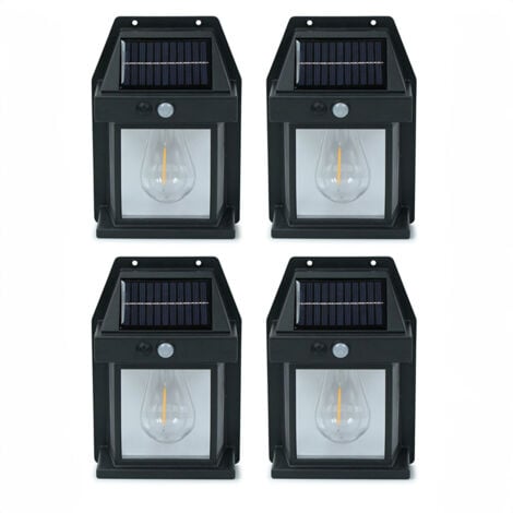 VALUELIGHTS Set of 4 Black Lanterns PIR Sensor Security Wall Fence Solar Lights Garden Décor