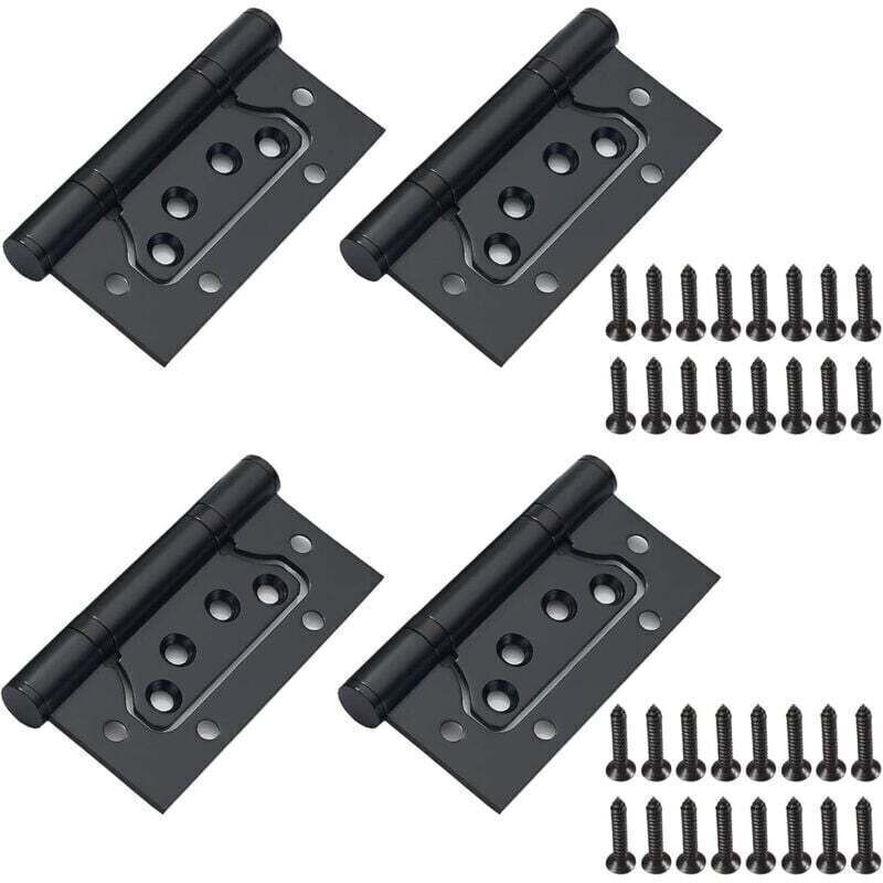 Set of 4 black stainless steel hinges with screws, folding door hinge for wooden doors, wooden cabinets, wardrobes, 100 mm x 50 mm