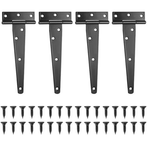 Set of 4 Black T-Hinges Barn Door Hinge - Door Hinges - Stainless Steel Flat Hinge for Gates - Garden Sheds