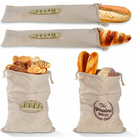 Set of 4 bread bags, cotton vegetable bags, reusable, strong, lightweight, washable and easy to store.