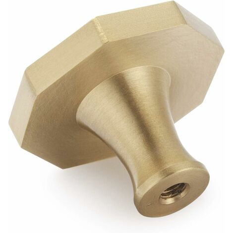 Set of 4 Brushed Brass Cabinet Knobs, Gold Dresser Drawer Knobs, for Cabinets, Cupboards, Bathroom, Bath and Kitchen, 31 x 25mm (Octagon Style B)