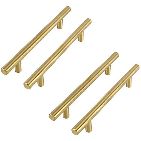 Set Of 4 Brushed Brass Furniture Handles, 96mm Center Distance, Set Of 4 Gold Kitchen Cabinet Handles, Stainless Steel Cupboard Handles With Screws