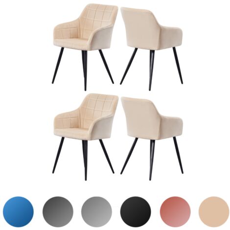 PN HOME Set of 4 Camden Modern Velvet Dining Chairs - Ergonomic Curved back with Metal Legs - Armchair for Dining Room Kitchen Living Room - Cream