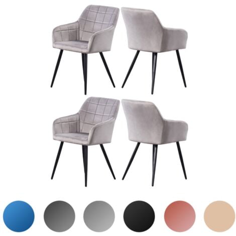 PN HOME Set of 4 Camden Modern Velvet Dining Chairs - Ergonomic Curved back with Metal Legs - Armchair for Dining Room Kitchen Living Room - Light Grey