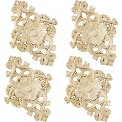 Set of 4 carved wooden decorations for furniture, wall, cabinet, door, decoration, DIY