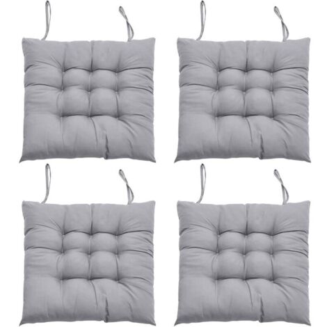 Set of 4 chair cushions with ties - Comfortable - 40 x 40 cm - For office chairs, garden, balcony, indoor and outdoor use - For dining room, living room, office - Grey