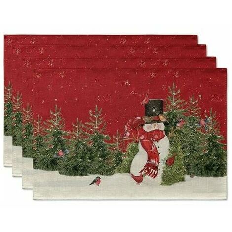 Set of 4 Christmas Placemats Snowman Red Pine Holiday Decor Washable Kitchen Dining Table Party Decoration 30x45cm