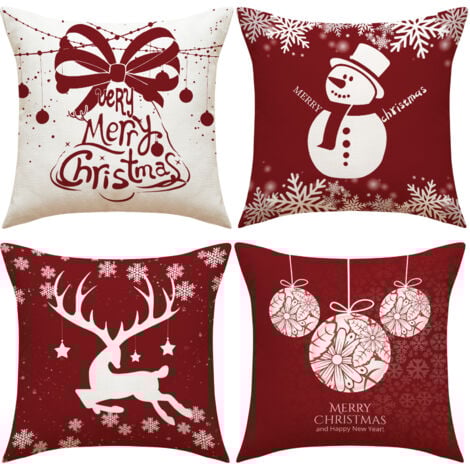 CYSLMUK Set of 4 Christmas Throw Pillows, Deer Sofa Cushions, Christmas Cushion Covers, Merry Christmas Pillow Covers for Sofa, Car, Office, Bed, Home, Living Room.
