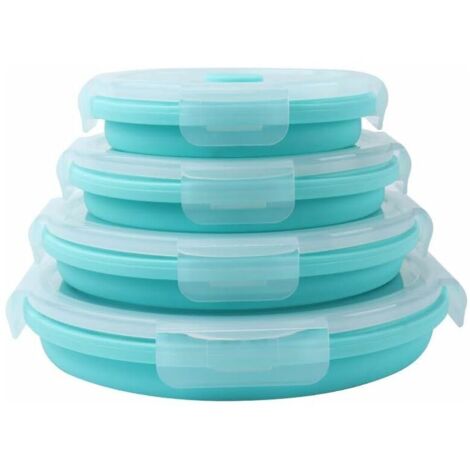 Set of 4 Collapsible Round Food Storage Containers with Lids for Camping, BPA Free