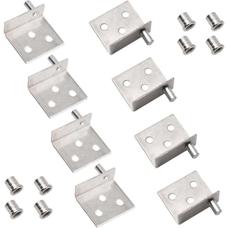 Set of 4 concealed shaft pivot hinges for wooden cabinet doors with free-swinging wooden cabinet door pin (silver)