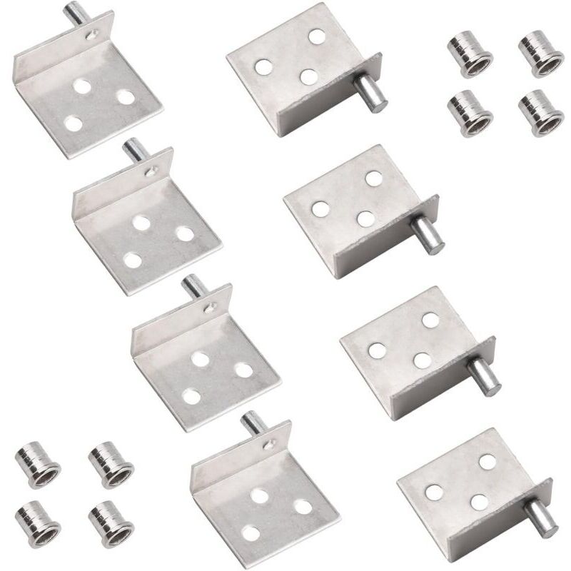 Set of 4 concealed shaft pivot hinges for wooden cabinet doors with free-swinging wooden cabinet door pin (silver)