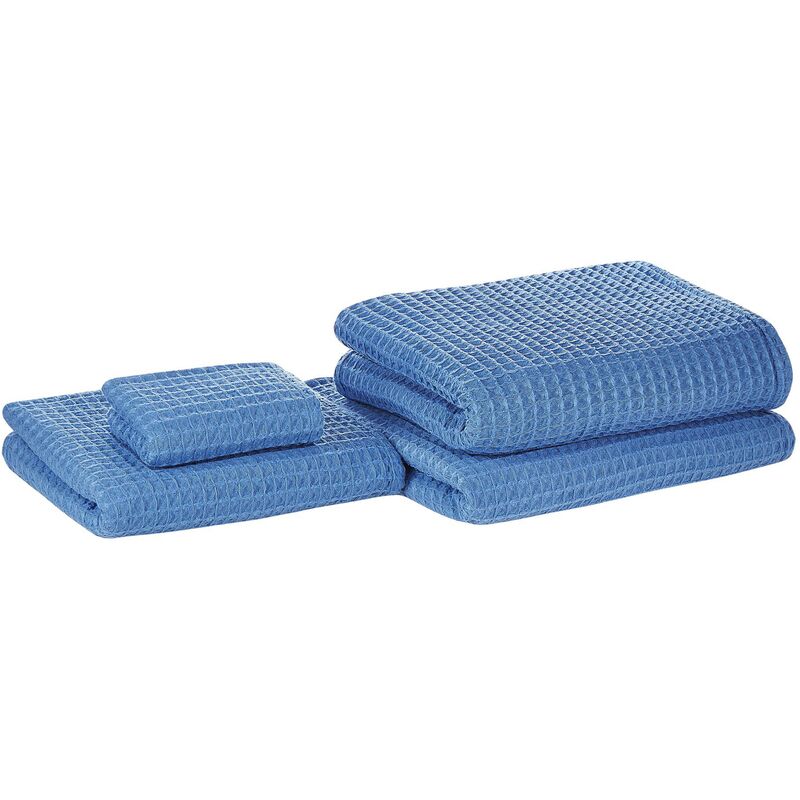 Set of 4 Cotton Bathroom Towels Zero Low Twist with Bath Mat Blue Areora