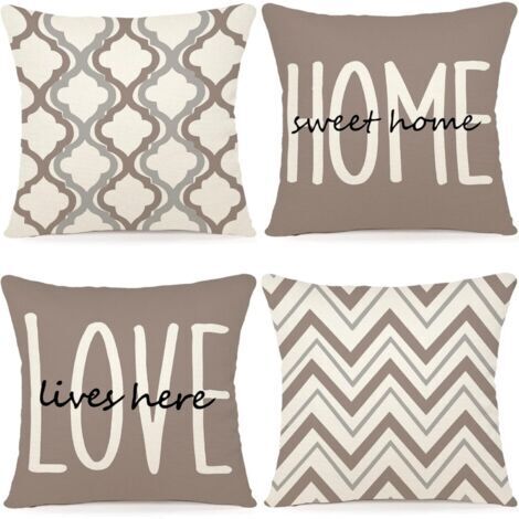 Set of 4 cushion covers 45x45 cm – Durable linen fabric – Geometric pattern – Machine washable – Decorative for sofa and bedroom