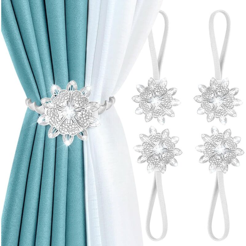 Set of 4 decorative magnetic curtain tiebacks - European and American style - Silver