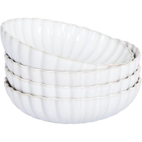 Set of 4 Deep Plates NETTLE Stoneware Off-White