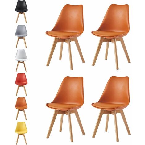 MCC DIRECT Set of 4 Dining Chairs Designer Side Chairs Wooden Home Office Commercial EVA ORANGE