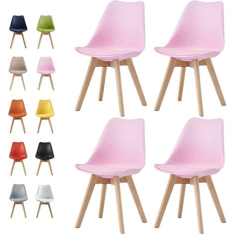 Set of 4  Dining Chairs Designer Side Chairs Wooden Home Office Commercial EVA PINK