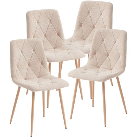 Set of 4 Dining Chairs for Dining Room Living Room, Fabric Kitchen Chairs Set with Upholstered Seat Solid Backrest Metal Legs for Restaurant, Beige