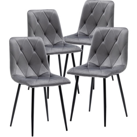 Set of 4 Dining Chairs for Dining Room Living Room, Velvet Fabric Dining Chairs Set of 4 with Backrest Upholstered Seat Solid Metal Legs, Gray