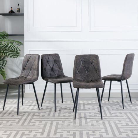 ARTIST HAND 6 Dining Chairs for Living Room Dining Room, Faux Suede Dining Chairs Set of 6 with Upholstered Seat Solid Metal Legs, Gray