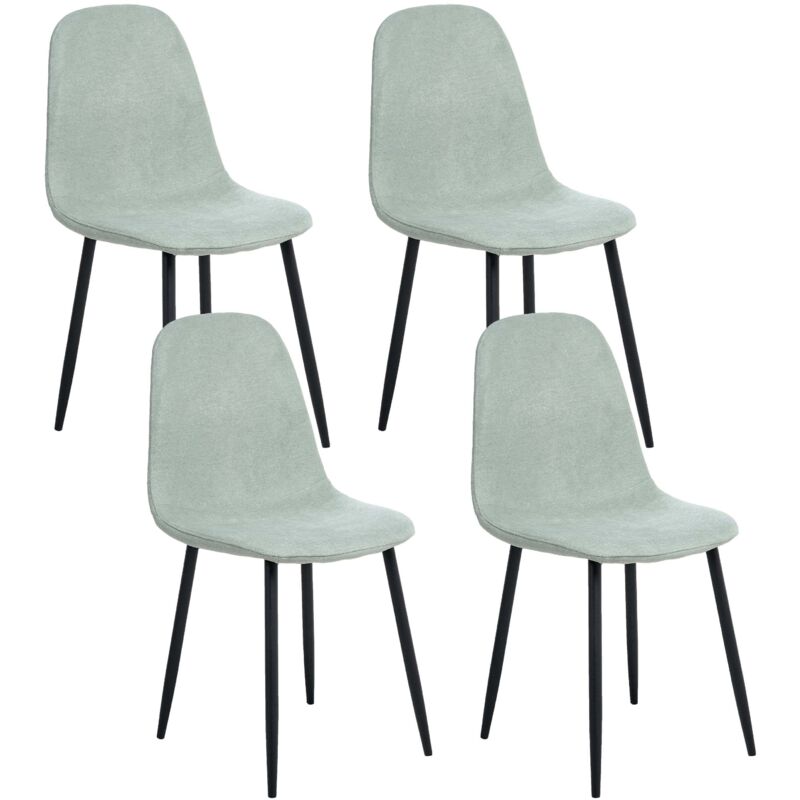 Beliani Set Of 4 Dining Chairs Polyester Upholstery Iron Black Legs Armless Dining Room Light Green Crandall