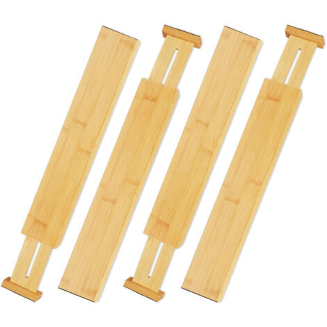 Set of 4 Drawer Dividers, Kitchen Drawer Dividers, Adjustable Kitchen Drawer Organizer, Bamboo Drawer Dividers, Spring-Loaded Drawer Organizer for Kitchen, Bedroom, Dresser, 566cm