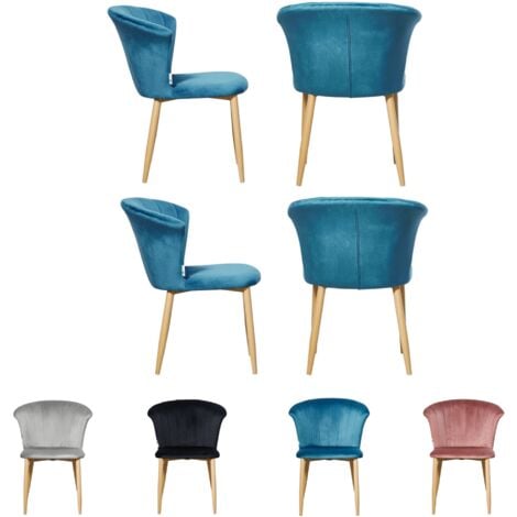 LIFE INTERIORS 4 Elsa Velvet Dining Room Chairs - Modern Dining Chairs Upholstery w/ Wooden Legs - Blue