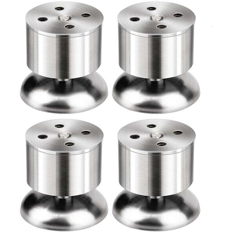 Set of 4 Feet – 6 cm Adjustable Stainless Steel Furniture Table Legs with Rubber Mat and Screws mumu