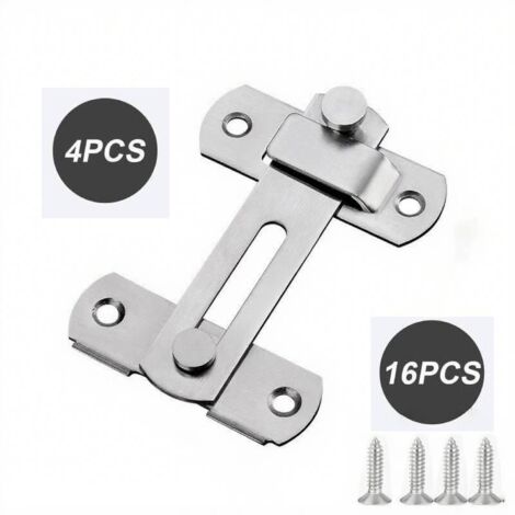 Set of 4 flat 180° stainless steel locks for interior sliding doors and 16 screws (small silver)
