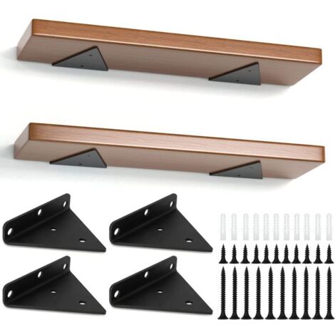 Set of 4 Floating Shelf Brackets, Triangular Shelf Support, Invisible Right Angle Wall Shelf Brackets with Large Capacity, Black
