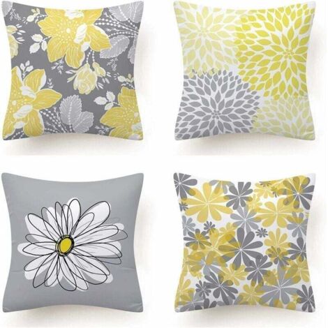 Set of 4 Floral Throw Pillow Covers for Sofa, Living Room, Bedroom, Home Decor, 45x45cm (Daisies - 45x45)