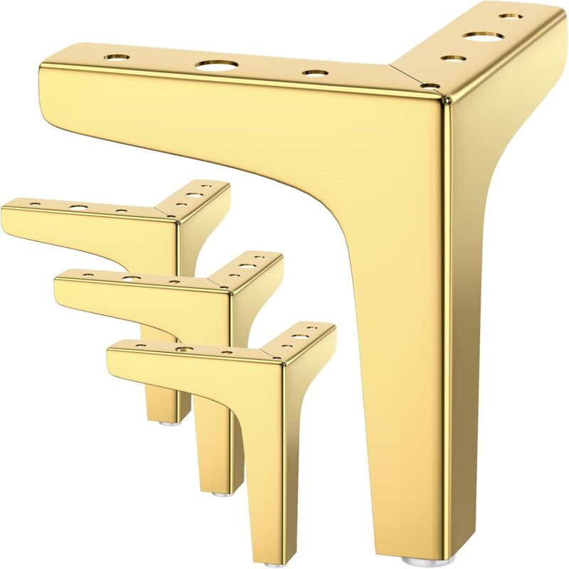 ZVD - Set of 4 furniture legs, up to 800 kg, 10 cm modern metal triangular table legs, hairpin furniture legs for cabinets, gold