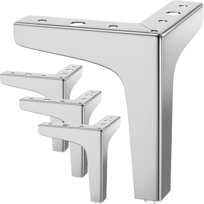 ZVD - Set of 4 Furniture Legs up to 800kg, 10cm Modern Metal Triangular Table Legs, Hairpin Furniture Legs for Cabinets, Silver