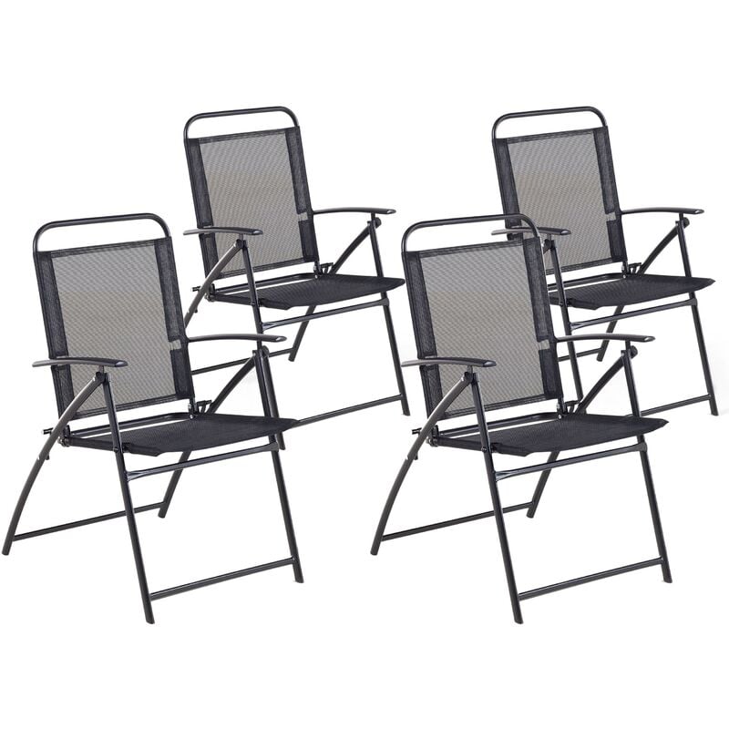 Beliani - Set of 4 Outdoor Chairs Black Modern Textile Aluminium Frame Folding Livo