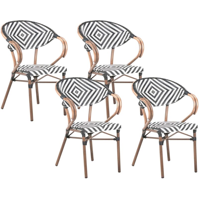 Beliani - Set Of 4 Garden Chairs Aluminium Frame Pe Rattan Set Black And White Dark Brown Caspri