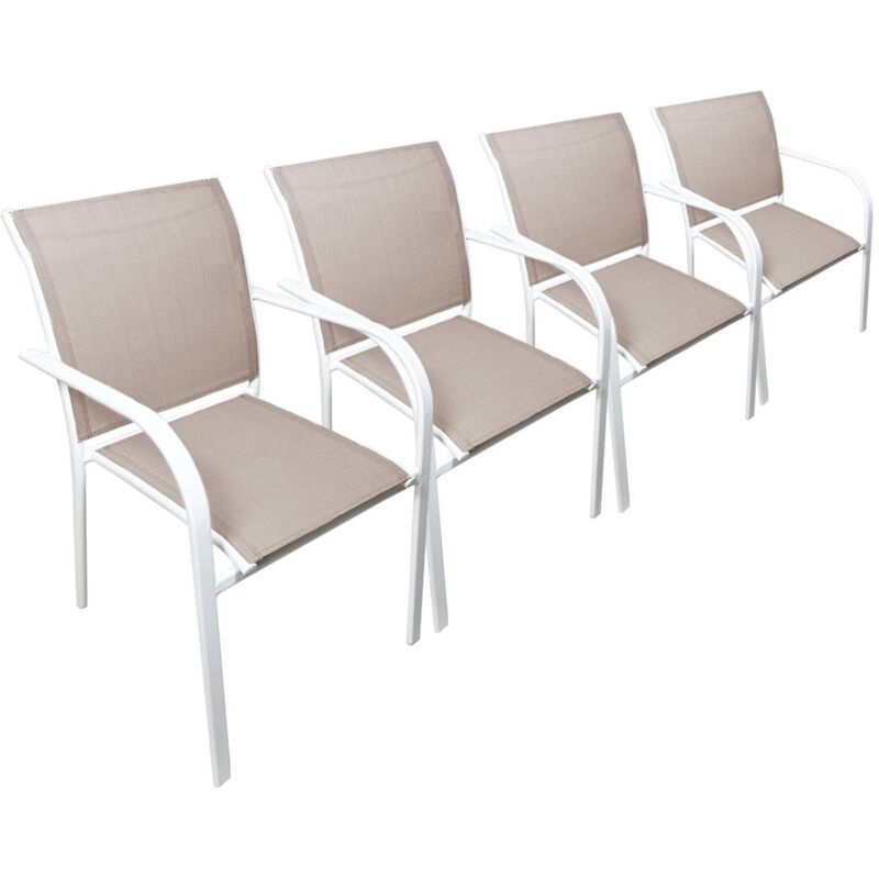 Sweeek - Set Of 4 Garden Chairs In Aluminum, Amara, White, 62x55x84 Cm