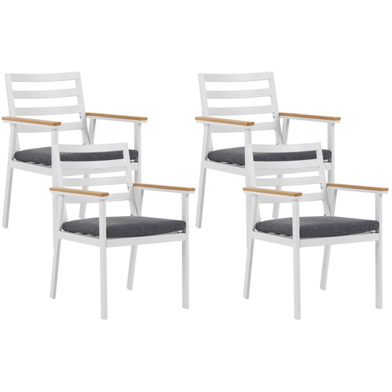 Beliani - Set Of 4 Garden Chairs White Aluminium Frame Grey Zippered Cushions Cavoli