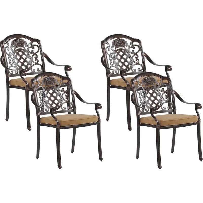 Set of 4 Retro Garden Dining Chairs with Seat Cushions Aluminium Brown Salento