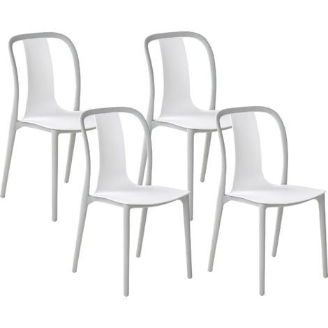 Set of 4 Garden Outdoor Chairs White and Grey Synthetic Stacking Armless Spezia