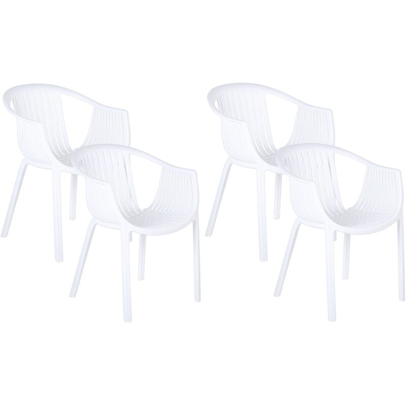 Beliani - Set of 4 Garden Outdoor Chairs White Synthetic Stacking Slatted Back Napoli