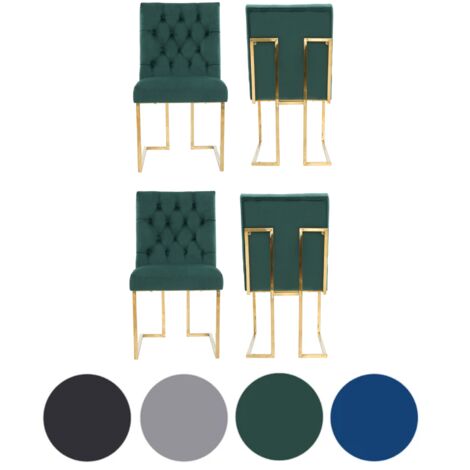 Set of 4 Green Siena Luxury Tufted Velvet Dining Chairs with Gold Frame & Legs - Modern Upholstered Accent Chair