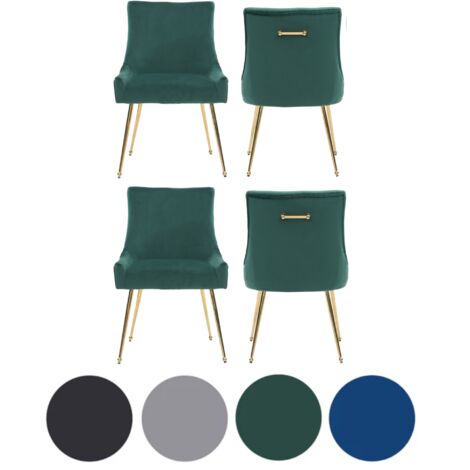 Set of 4 Green Viviana Velvet Dining Chairs with Gold Legs and Ring Handle - Modern Upholstered Accent Chair