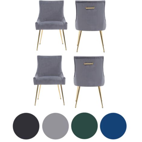 Set of 4 Grey Viviana Velvet Dining Chairs with Gold Legs and Ring Handle - Modern Upholstered Accent Chair